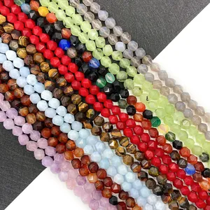 Faceted Natural Stone Beads Lapis Lazuli Rose Quartz Opal Agate Tiger Eye Loose Beads For DIY Jewelry Making Accessories