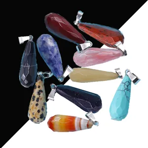 Colgante de Lágrima de Piedra Natural Facetada Solo Colgante Sin Cadena Forma de Gota de Agua Cristal Ágata Turquesa Colgantes para Joyería DIY