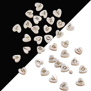 Perles en Vrac en Forme de Cœur de Coquillage d'Eau Douce Naturel Avec Lettres Initiales de l'Alphabet Or pour la Fabrication de Bijoux DIY Colliers Bracelets