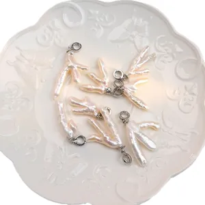 Baroque freshwater pearl pendants in antler shape with S925 sterling silver hooks