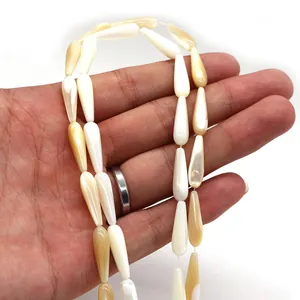 Natural mother of pearl teardrop beads for DIY jewelry making in creamy white finish