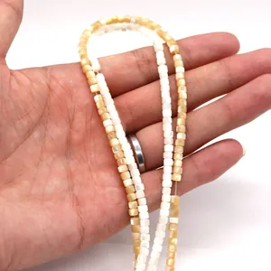 Perles cylindriques en coquillage naturel pour bijoux DIY en blanc et doré