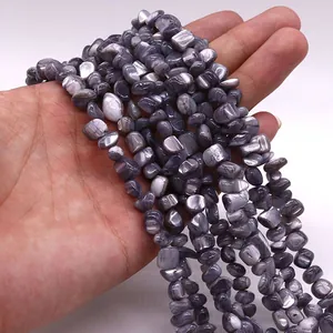Cuentas irregulares de nácar gris y violeta con textura de mármol para accesorios de joyería