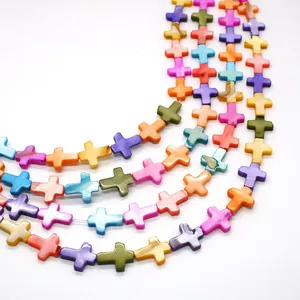 Colorful cross-shaped shell beads with natural iridescent luster for DIY jewelry making