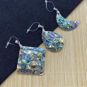 Pendentif en Coquille d'Abalone Naturelle Épissage en Mosaïque Breloques Géométriques Losange Croissant Goutte d'Eau pour Accessoires de Bijoux DIY