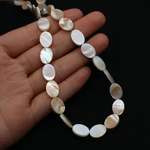 Perles ovales plates en nacre naturelle pour bijoux DIY avec reflets irisés