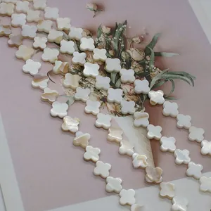 Natural white mother of pearl four-leaf clover beads for DIY necklaces and jewelry making