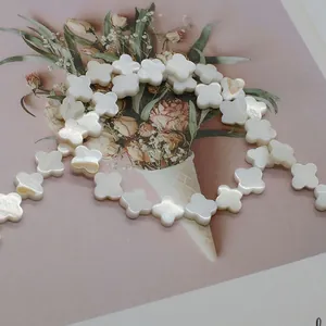 Natural white mother of pearl four-leaf clover beads for DIY jewelry making and crafts