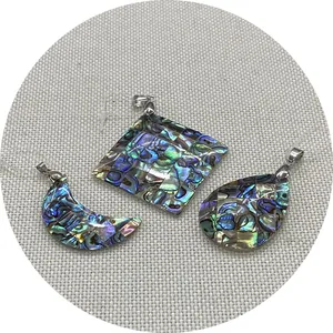 Pendentifs en mosaïque de nacre naturelle, formes lune et goutte avec bélières argentées