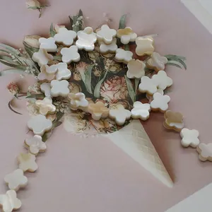 Natural white mother of pearl shell four-leaf flower beads for DIY jewelry making