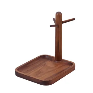 Vertical cartoon animal beech wood paper towel holder with stable wooden base stand