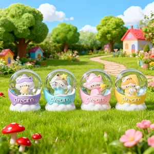 Set of four pastel mini cat crystal balls with glowing base and dream inscription