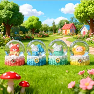 Set of four cartoon animal crystal balls with knitted texture resin bases for decor