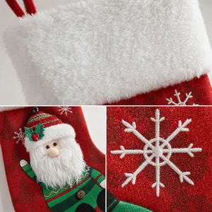Classic red Christmas stocking with Santa Claus applique and white snowflake embroidery