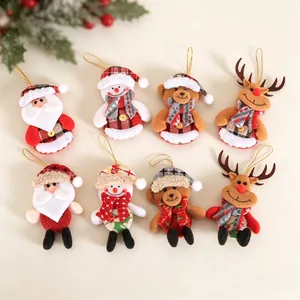 8-piece Christmas plush doll set with Santa, reindeer and snowman tree decorations