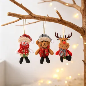 Hanging plush Christmas tree ornaments set featuring snowman, bear, and reindeer dolls