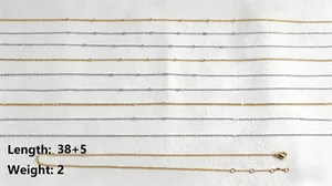 Slim stainless steel metal chain in gold finish with 38+5cm adjustable length