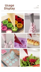 Thick food-grade pastry bag set showing various nozzles for cupcake and cookie decorating