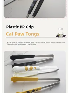 Macro detail of non-slip frosted cat paw tongs showing durable PP plastic material