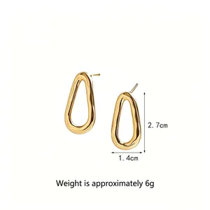 Minimalist gold irregular teardrop earrings with textured wavy surface 2.7cm height