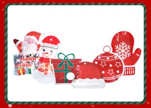 Close-up of various Christmas-themed shaped self-sealing bags filled with candies