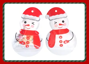 Detail view of snowman-shaped Christmas gift ziplock bags with cute festive designs