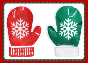 Christmas mitten-shaped self-sealing gift bags with snowflake design in red and green colors