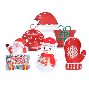 Set of cartoon Christmas themed shaped self-sealing plastic gift bags for holiday treats