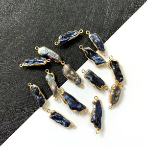Pendentif Connecteur Irrégulier en Perle d'Eau Douce Baroque Naturelle Avec Bord en Cuivre Plaqué Or Accessoire Bijoux DIY