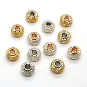 Handgefertigte Muschel-Mosaikperlen mit Gold- und Silberkern für DIY-Schmuckarmbänder