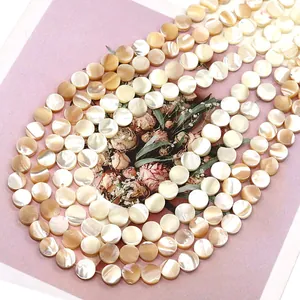 Natural flat round shell beads with pearly luster for DIY jewelry making