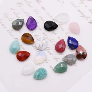 Faceted teardrop natural gemstone pendants in mixed colors for DIY jewelry necklaces