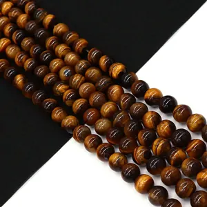 Natural Tiger Eye Stone Round Beads Polished Loose Strands For DIY Jewelry Making Bracelet Necklace Golden Brown Yellow Gemstone Beads