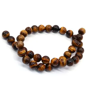 Natural tiger eye stone round beads with golden brown chatoyancy for DIY jewelry making