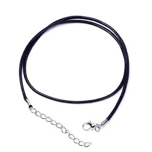Collar de cordón de cera negro con cierre de langosta plateado para colgantes de bricolaje