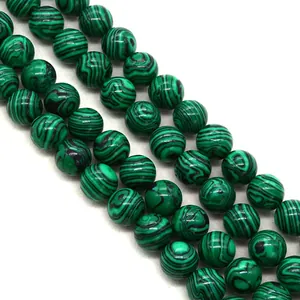 Polierte natürliche Malachit-Rundperlen für DIY-Schmuck mit grünen Streifenmustern