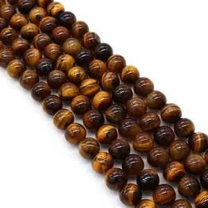 Natural tiger eye stone round beads with polished finish for DIY jewelry necklaces