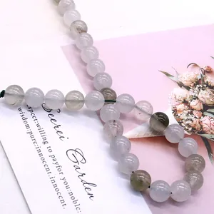 Cuentas de cristal de hierba gris natural para joyas DIY con inclusiones minerales