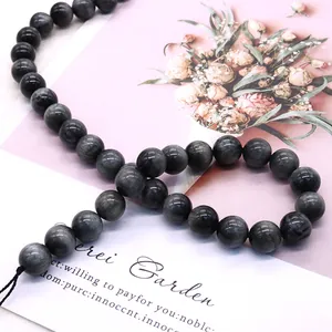 Cuentas de piedra natural ojo de halcón gris pulido con efecto ojo de gato para DIY