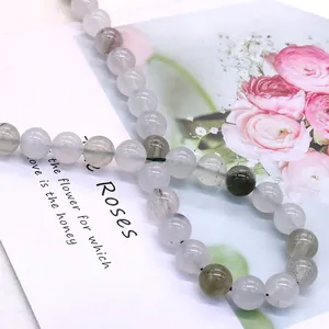 Cuentas de cristal natural pulido en blanco lechoso y gris para joyería DIY