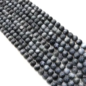 Cuentas redondas de ojo de tigre gris natural pulido con reflejo sedoso para joyas