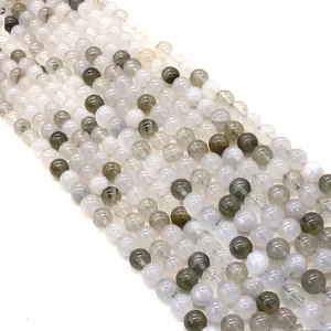 Cuentas redondas de cuarzo rutilado verde natural para hacer collares y pulseras de bricolaje