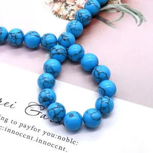 Cuentas de turquesa azul con patrones de telaraña negra para collares y pulseras DIY