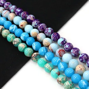 Natural Stone Round Beads Imperial Jasper Style Mottled Texture Loose Beads For DIY Jewelry Making Necklaces Bracelets