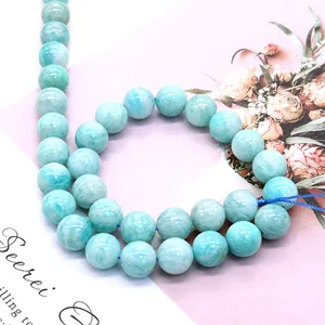 Natural Amazonite round beads for DIY jewelry with light blue mineral texture