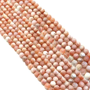 Natural sunstone round beads for DIY jewelry making in polished light orange finish