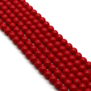 Cuentas redondas de piedra roja brillante para creación de joyas y collares DIY