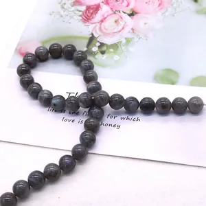 Polished grey labradorite round beads with blue and purple flashes for DIY jewelry making