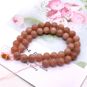 Natural orange moonstone double-layer beaded bracelet with pink adjustable cord