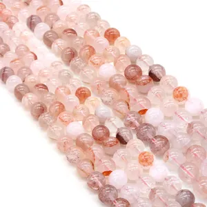 Polished natural strawberry quartz round beads for DIY jewelry and necklace crafting